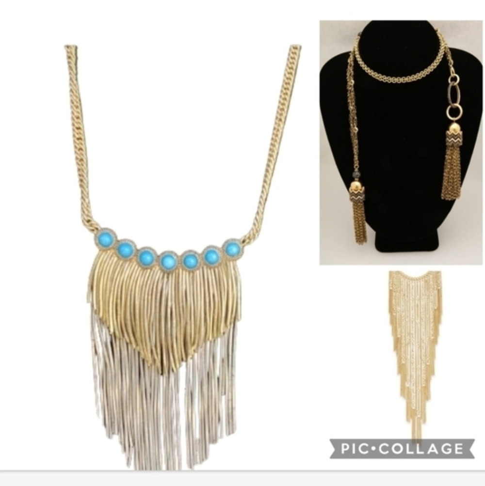 Boho gold fringe‎ necklace NWOT